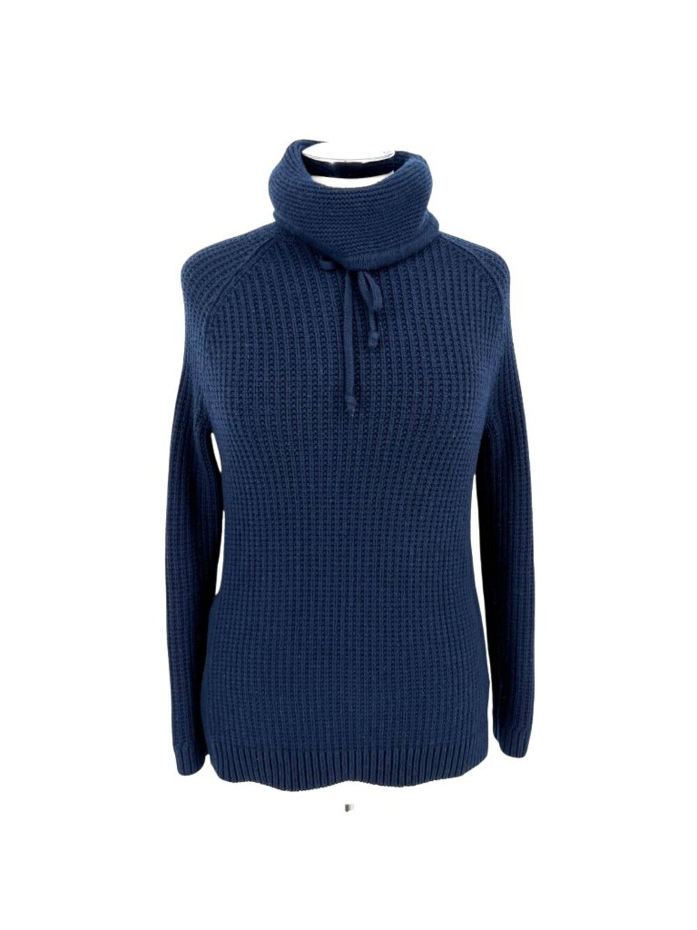 Athleta Borealis Cowl Neck Sweater Wool Blend Coastal Preppy Navy Blue Size XS